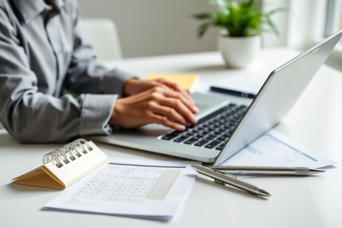 Payroll paperwork and calendar on a desk at the Clay Broussard office